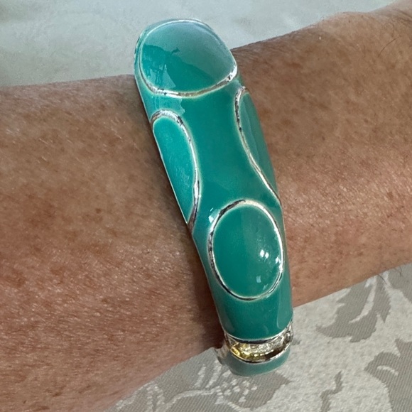 Vintage Turquoise and Silver enamel Bangle Bracelet - Picture 1 of 4